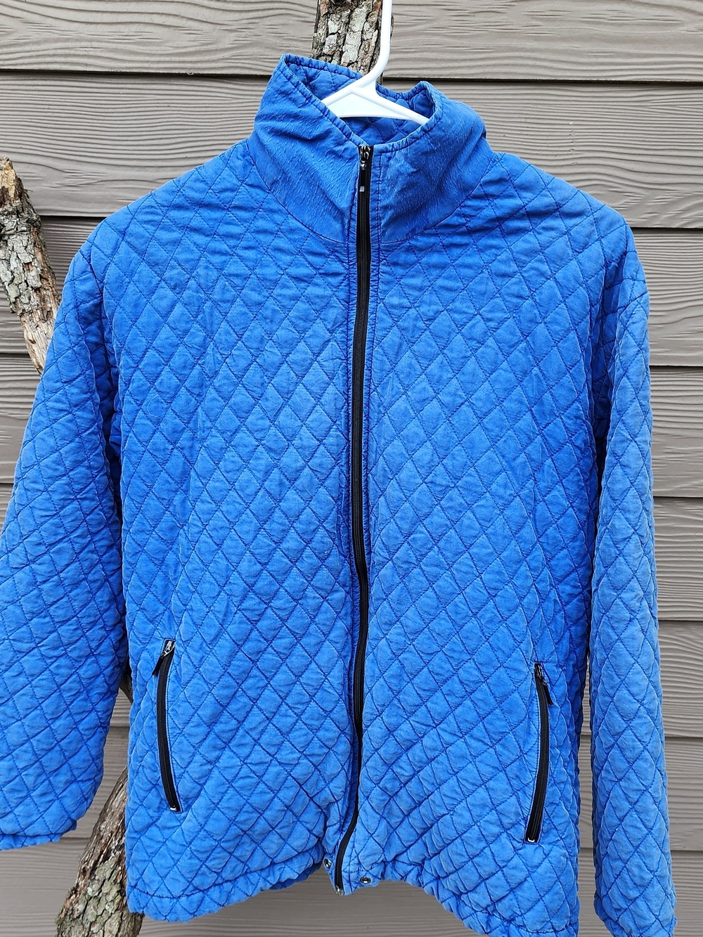 Chico's  100% Silk Quilted Diamond-Stitch Jacket in Bright Blue